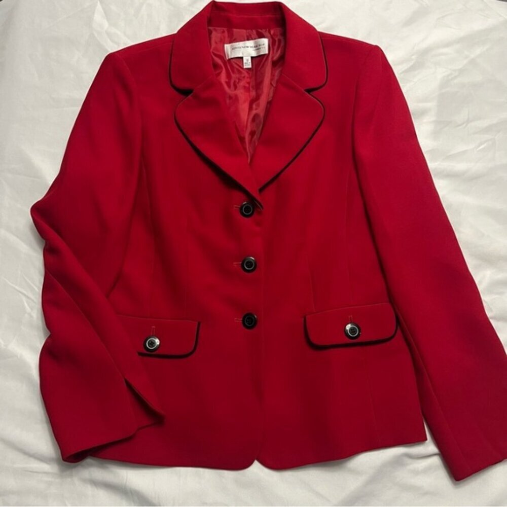 Jones New York Red Black Trim Blazer Jacket Size 10 - Picture 3 of 8